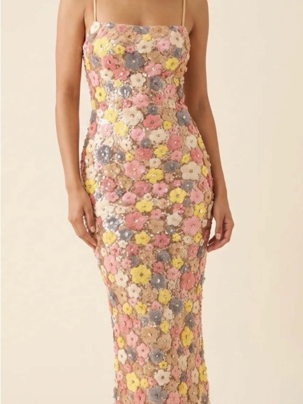 Floral Sequin Bodycon Dress - Pink, Yellow & Blue